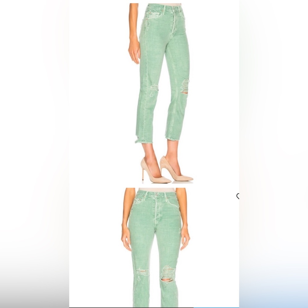 MOTHER distressed denim. Beautiful green color